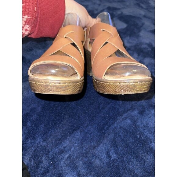 BORN Platform Block Heels Sandals F59906 Brown Leather Straps Sz 7M - Picture 7 of 14